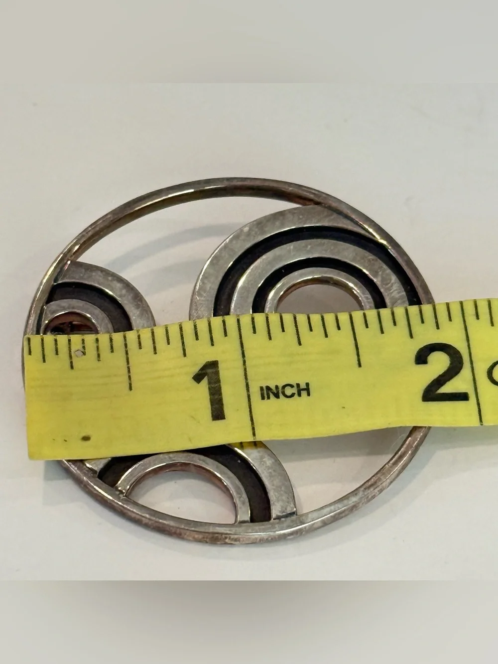 Vintage Chunky Modernist 925 Sterling Silver Round Brooch Circles Geometric